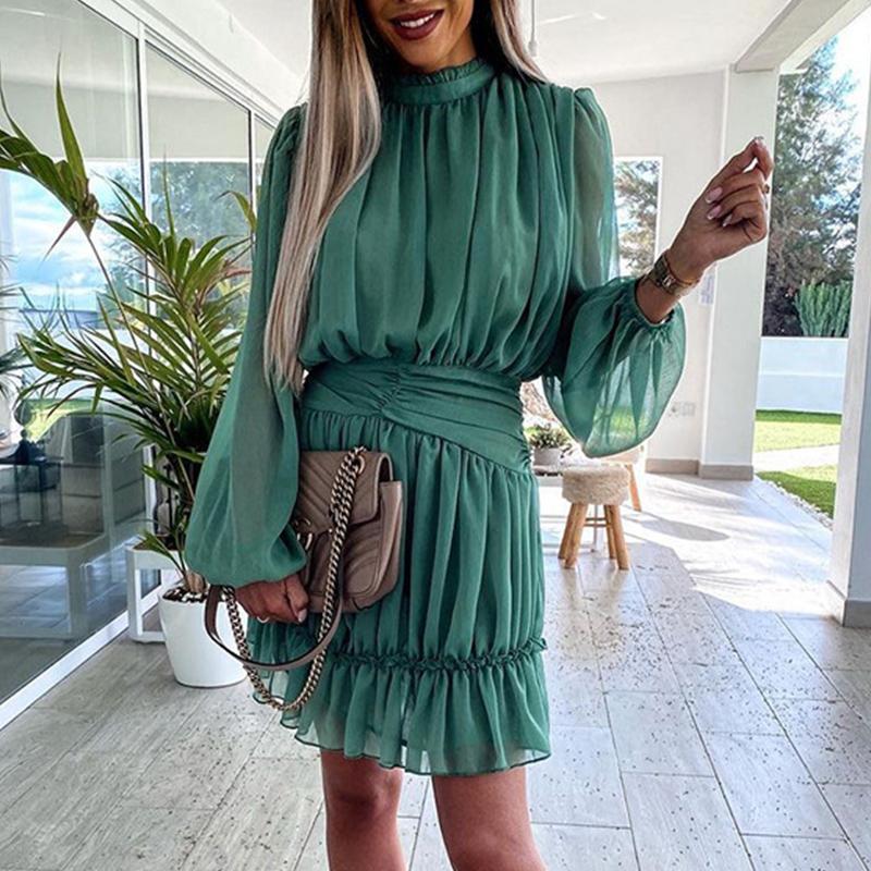 Casual Dresses Foridol Transparent Long Sleeve Green Chiffon Autumn Dress Women Ruffled Winter Stand Collar Elegant Short Vestido
Casual Dresses Foridol Transparent Long Sleeve Green Chiffon Autumn Dress Women Ruffled Winter Stand Collar Elegant Short Vestido