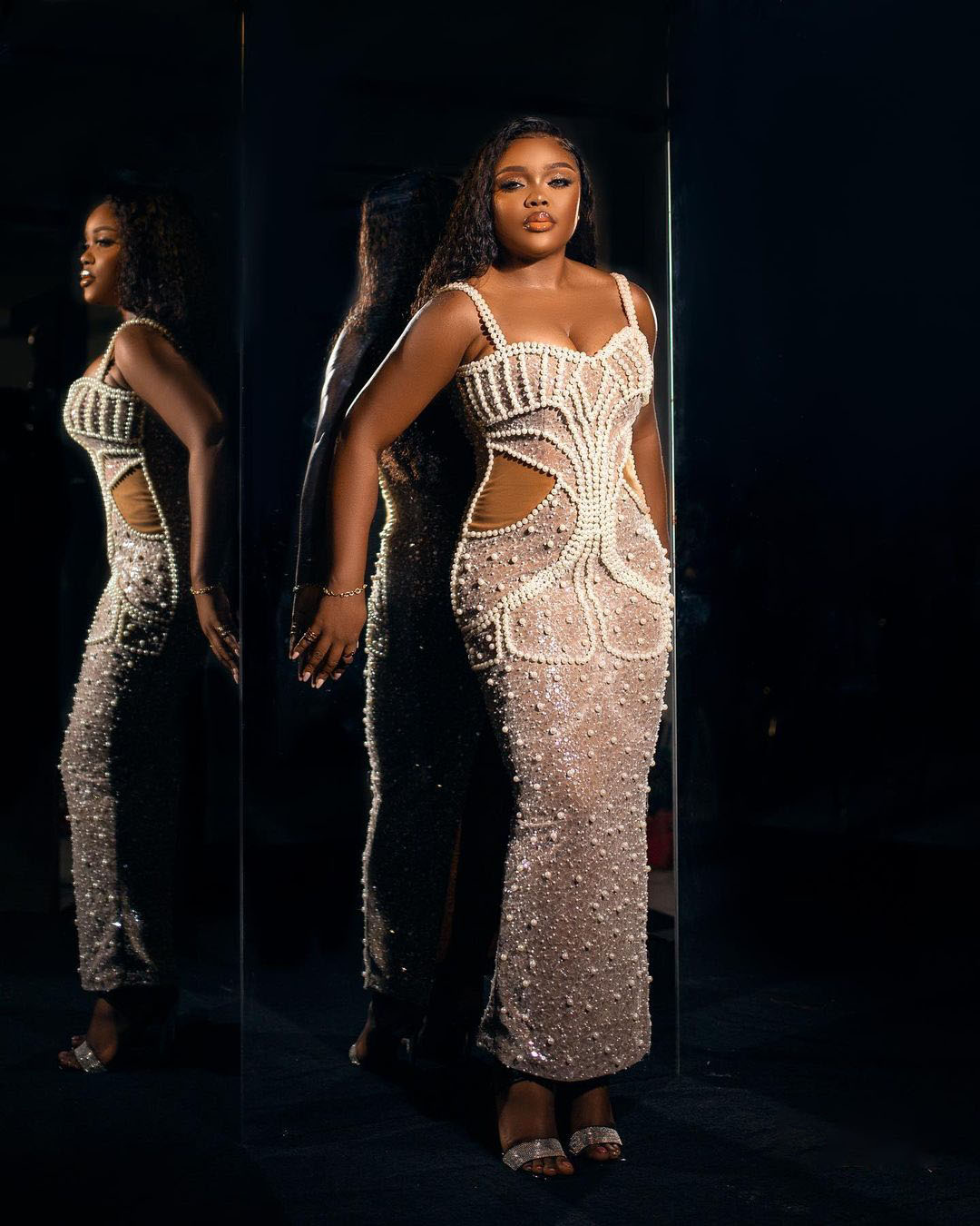 Sexy Pearls Mermaid Prom Gowns Spaghetti Straps Evening Dress Ankle Length Formal Lace Party Dress Robe Plus Size De Soiree