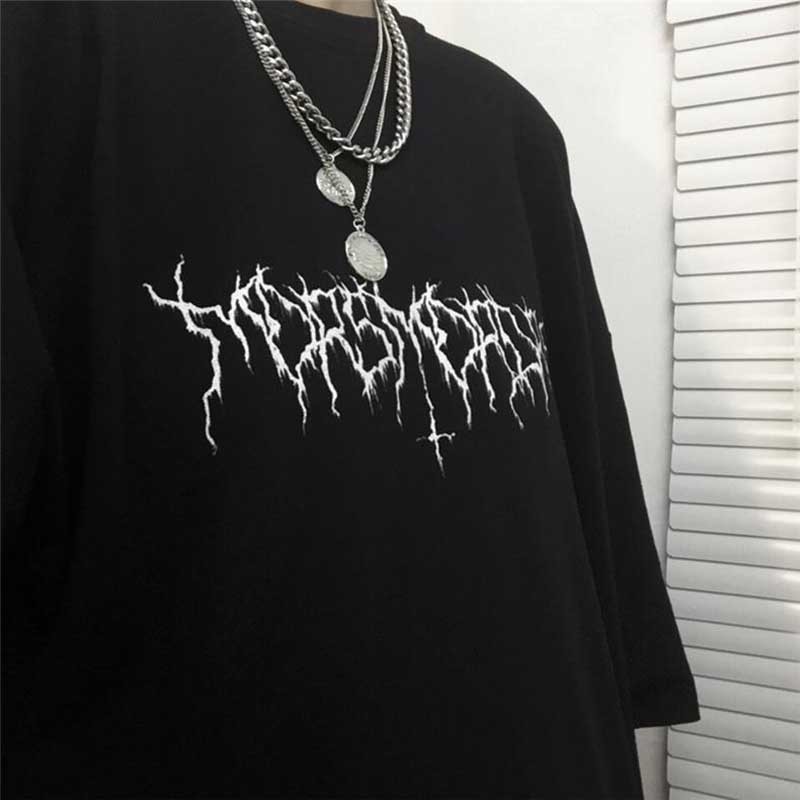 NiceMix Girls Harajuku Loose Short Sleeve Women T-shirts Devil Star Hand Print T Shirt Crew Neck Lady T-shirt Top Tees 220321