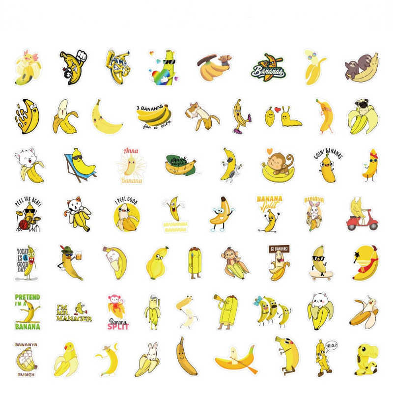 60pcs Animal Cute Banana fruit Stickers For Laptop Stationery Suitcase Ipad Graffiti Sticker Scrapbooking Material Craft Supplies