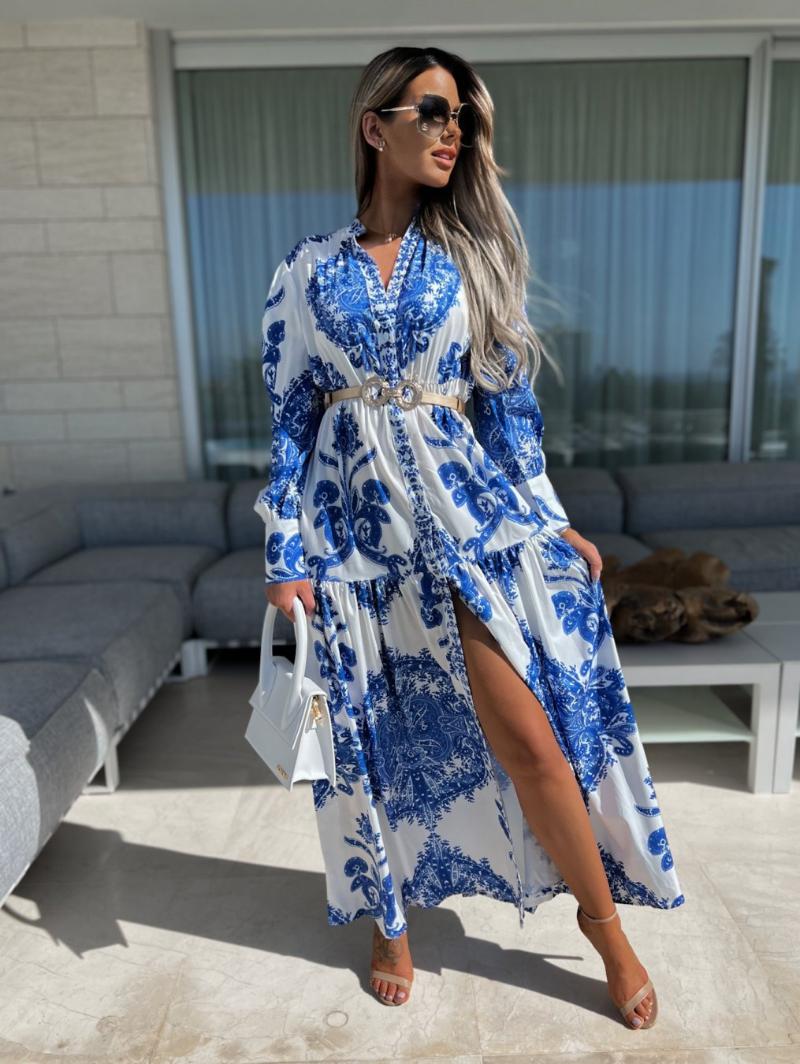 dress casual dresses spring fashion woman dress long sleeve vneck vintage printed female chiffon loose front split women beach dresscasual designer dr