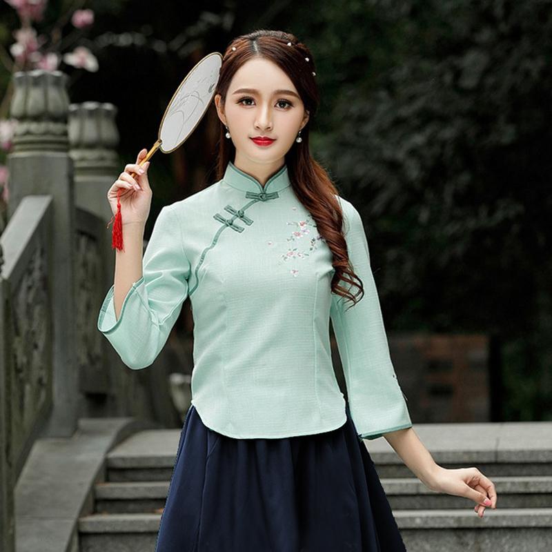 Ethnic Clothing Green Cotton Tops Qipao Oriental Half Sleeve Cheongsam Hanfu Shirts Vintage Blouse Female Traditional Chinese For WomenEthni
Ethnic Clothing Green Cotton Tops Qipao Oriental Half Sleeve Cheongsam Hanfu Shirts Vintage Blouse Female Traditional Chinese For WomenEthni