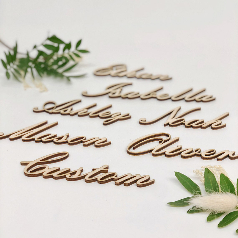 20Pcs Personalized Wood Rustic Birthday Tag Custom Baby Name Sign Wedding Party Place Tags Table Decor 220613