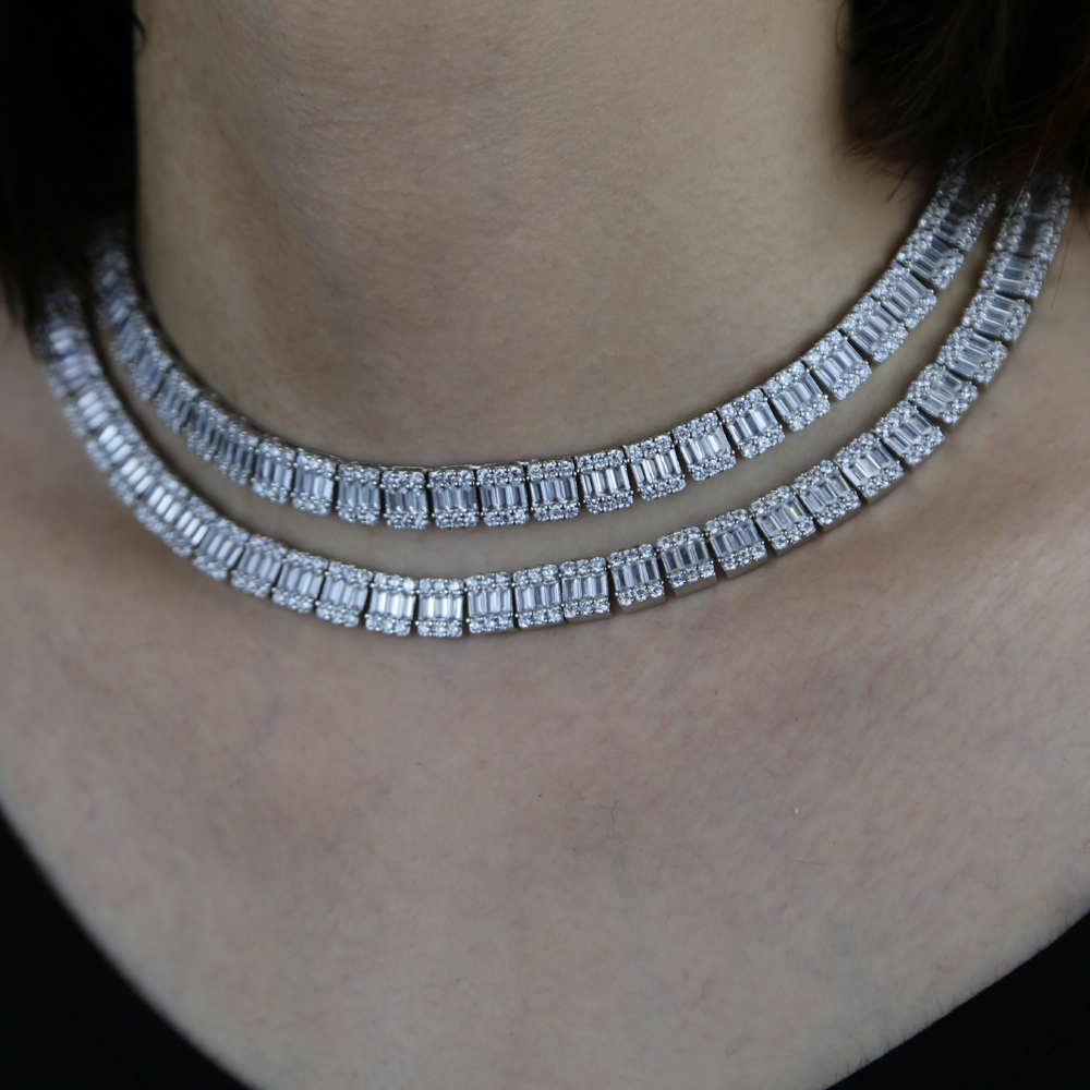 Iced out bling stone cluster tennis hip hop necklace link chain 5A baguette Crystal cubic zirconia hiphop Rock cool women choker Necklaces