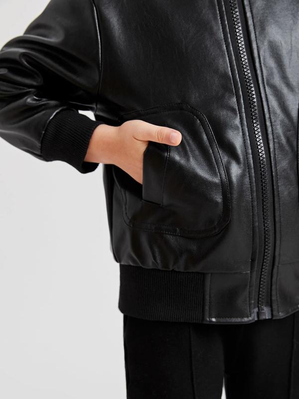 Toddler Boys Slant Pocket Zipper PU Leather Jacket SHE