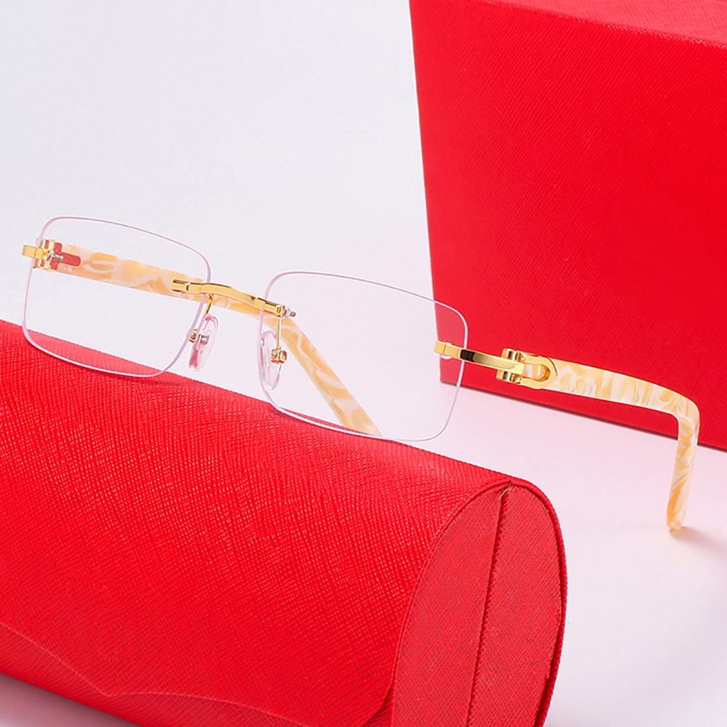 Men Designer Dezi Sunglasses Woman Buffalo Horn Rimless Glasses Frame Wood Frameless Square Sunglass Men Optical Myopia Clear Spectacles Frame Eyeglasses Eyewear