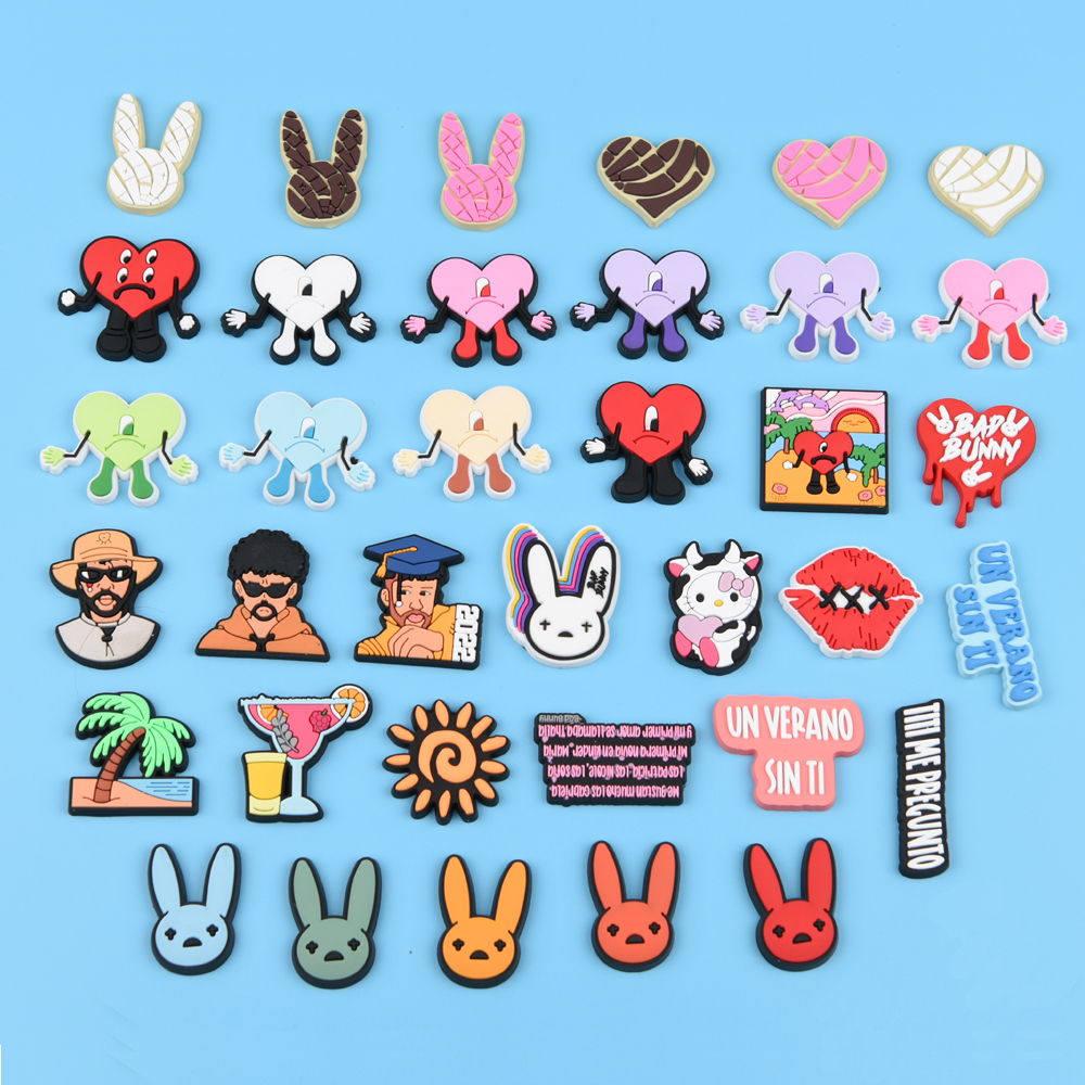 Popular Bad Bunny Croc Shoe Charm Glow in Dark Soft PVC Buckle Decorations Charms for kids Designer Shoes Assorted
Popular Bad Bunny Croc Shoe Charm Glow in Dark Soft PVC Buckle Decorations Charms for kids Designer Shoes Assorted