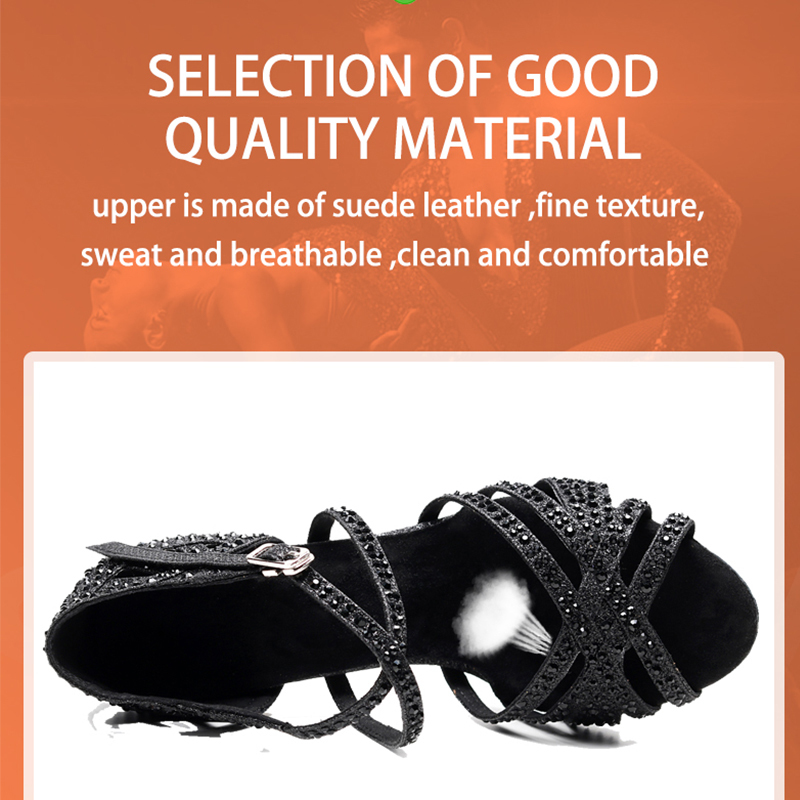 Women Dance Shoes Latin Woman Ballroom Latino Dancing Wedding Party Sandals Black Rhinestion Bachata Salsa Dance-shoes 220509
