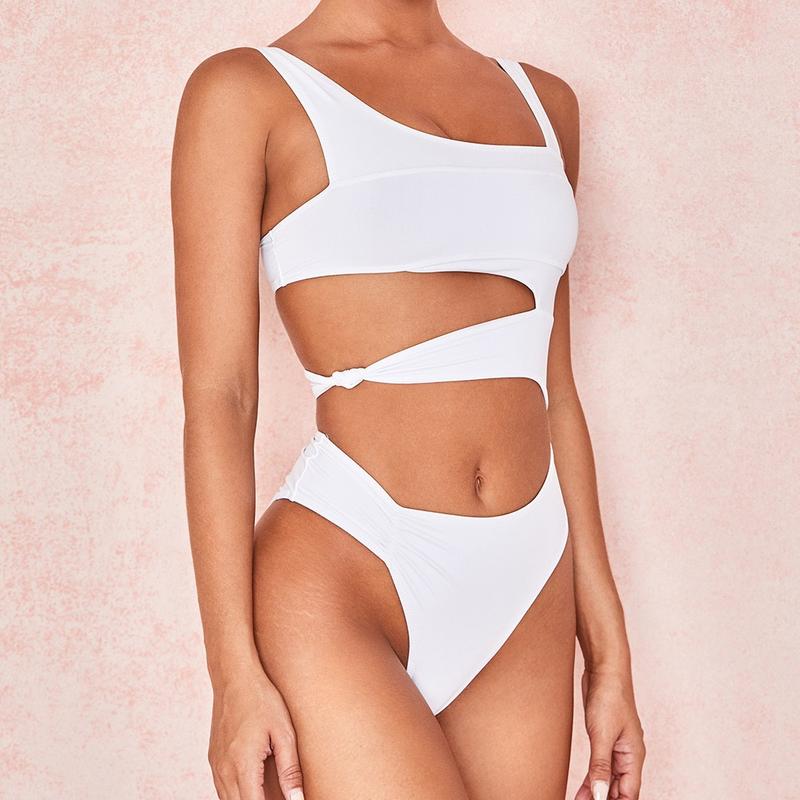 9 Colors One Piece Swimsuit Bikinihollow Up Bikini Sexy Women's Swimwear Solid Color Hollow Out Waist Irregular Swimwears