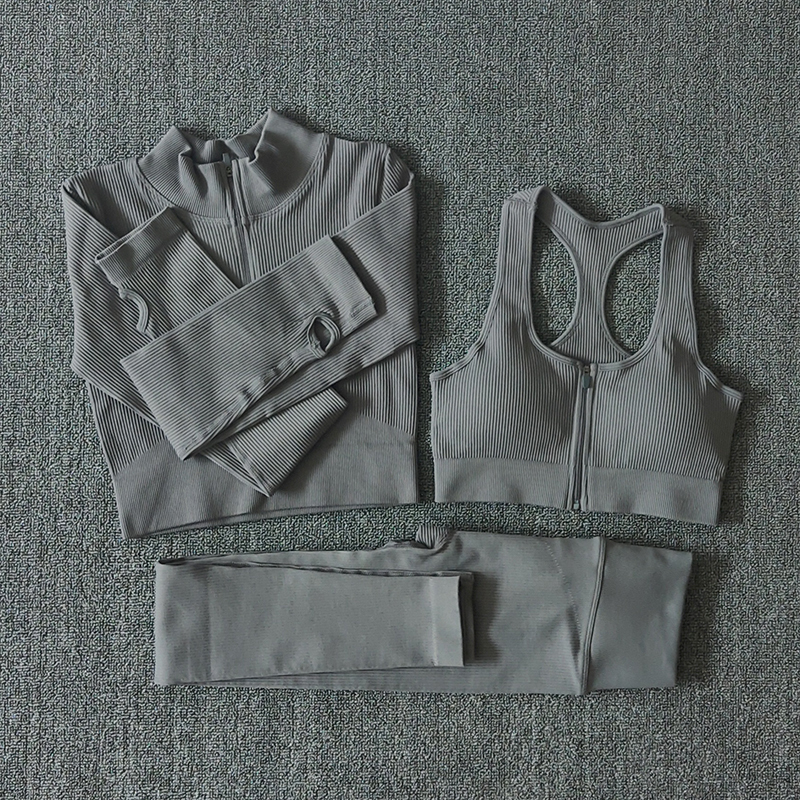Seamless Yoga Set Zipper Long Sleeve Sport Suit Drawstring High Waist Gym Leggings Workout Clothes For Women Sportswear 220428