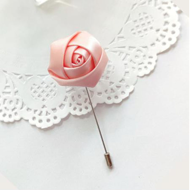 Red Boutonnieres Wedding Accessories Groom Corsage Lapel Pins Ribbon Roses Flower Men Women Buttonhole Brooch Mariage Prom Decor