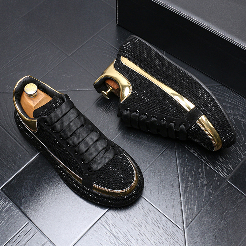 Sponge shoes men's new versatile Boots lacing thick sole shoes fashion personality rhinestones A97