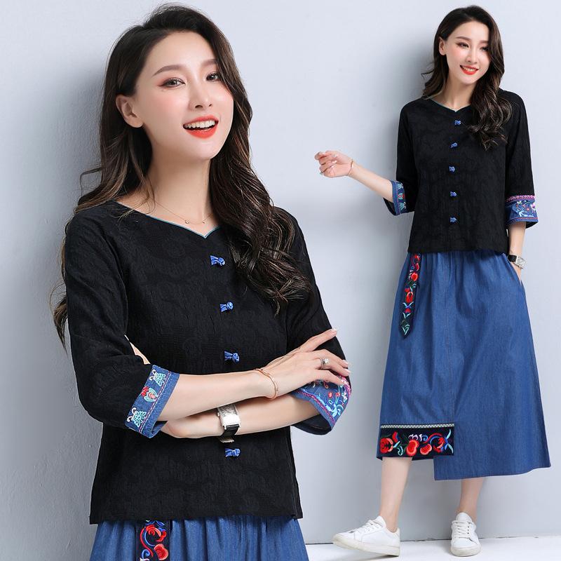 Ethnic Clothing Summer Chinese Style Clothes Women Flower Embroidery Retro Button Shirt Loose Top Female Pleated Skirt Ladies Fashion Dresse
Ethnic Clothing Summer Chinese Style Clothes Women Flower Embroidery Retro Button Shirt Loose Top Female Pleated Skirt Ladies Fashion Dresse