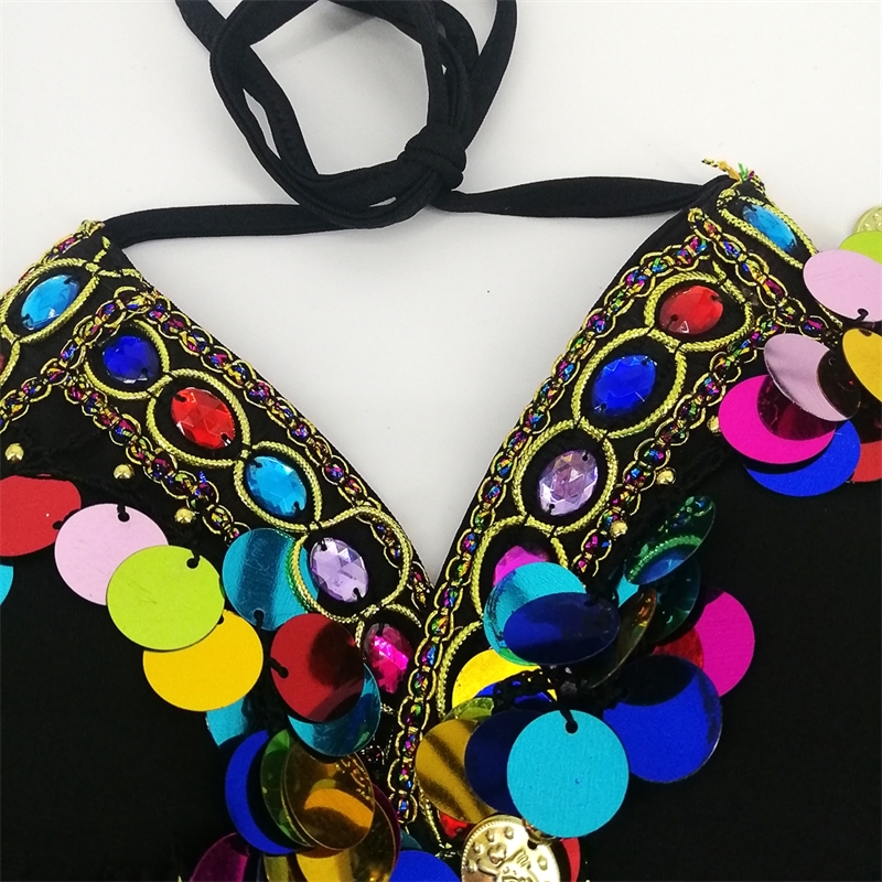 Rainbow Sequin Tassel Mermaid Mirror Festival Body Bra Bralette Crop Top Beading Coins Lace-Up Chiffon Boho Cami 220316