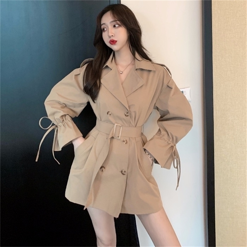 Longsleeved trench coat women's short new Korean loose loose overalls coat waist 201111