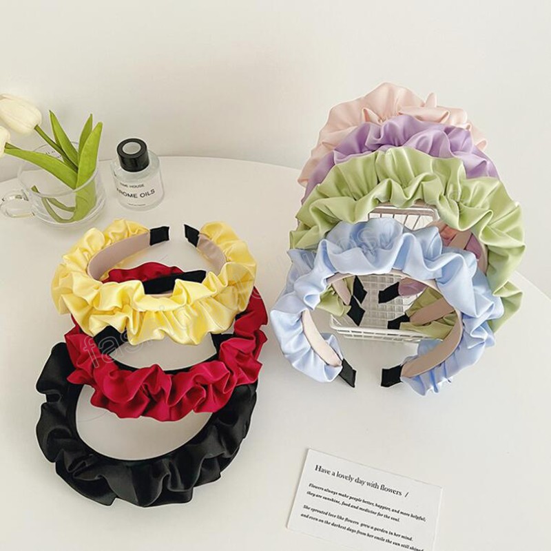 Fashion Women Headband Wide Side Pleated Hairband Light Color Headwear Adult Solid Color Turban Hair Accessories