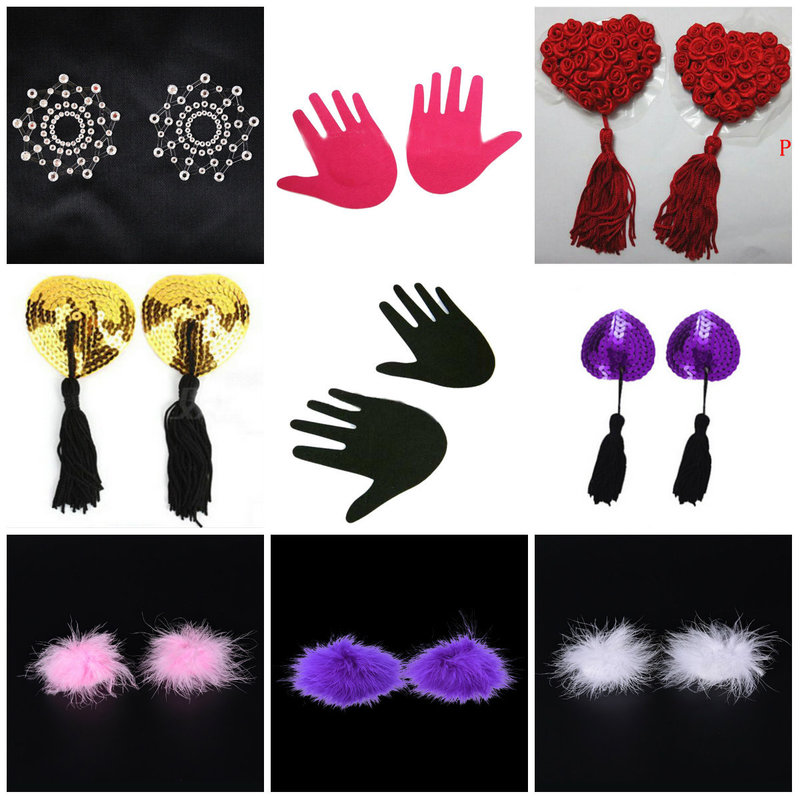 1 Pair Sexy Pasties Stickers Women Lingerie Sequin Tassel Breast Bra Nipple Cover Self Adhesive Heart Shape Bra Nipple Cover 220514