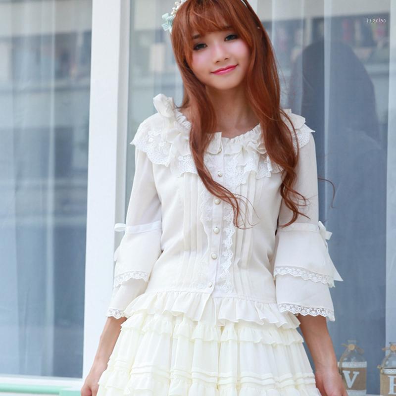 Women's Blouses & Shirts Japanese Classical Lolita Chiffon Blouse Ruffle Hem Lace Hollowed Three Quarter Flare Sleeve Slim Solid Tops Women, Color 2
Women's Blouses & Shirts Japanese Classical Lolita Chiffon Blouse Ruffle Hem Lace Hollowed Three Quarter Flare Sleeve Slim Solid Tops Women, Color 2