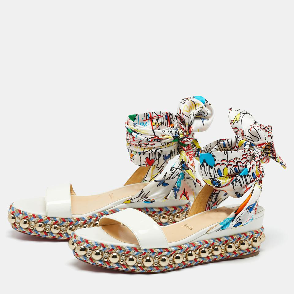 Luxury Red sole sandal womens Wedges shoes Womens Levantine White leather ankle strap silk Multicolor Fabric and Patent Platform heel, 20
Luxury Red sole sandal womens Wedges shoes Womens Levantine White leather ankle strap silk Multicolor Fabric and Patent Platform heel, 20