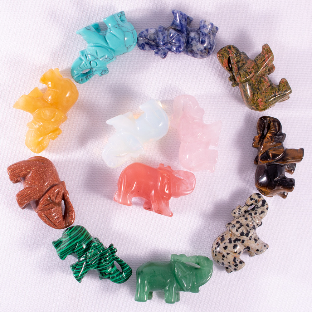Natural Crystal Stone Ornaments 1.5inch Elephant Carved Chakra Reiki Healing Quartz Mineral Tumbled Gemstones Hand Home Decor