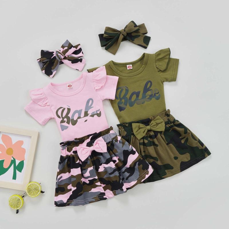 Clothing Sets Baby Girls Summer Jumpsuit Set Letter Print Ruffled Short Sleeves Rompers And Camouflage Skirt With HeadbandClothing, Green
Clothing Sets Baby Girls Summer Jumpsuit Set Letter Print Ruffled Short Sleeves Rompers And Camouflage Skirt With HeadbandClothing, Green