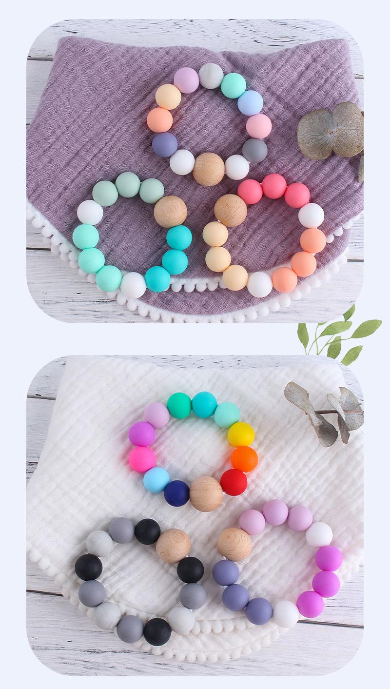 2021 New DIY baby Silicone teething beads Newborn Teething Ring Infant Wood Ring Teethers Baby Toy Colorful Silicon Beaded Soother