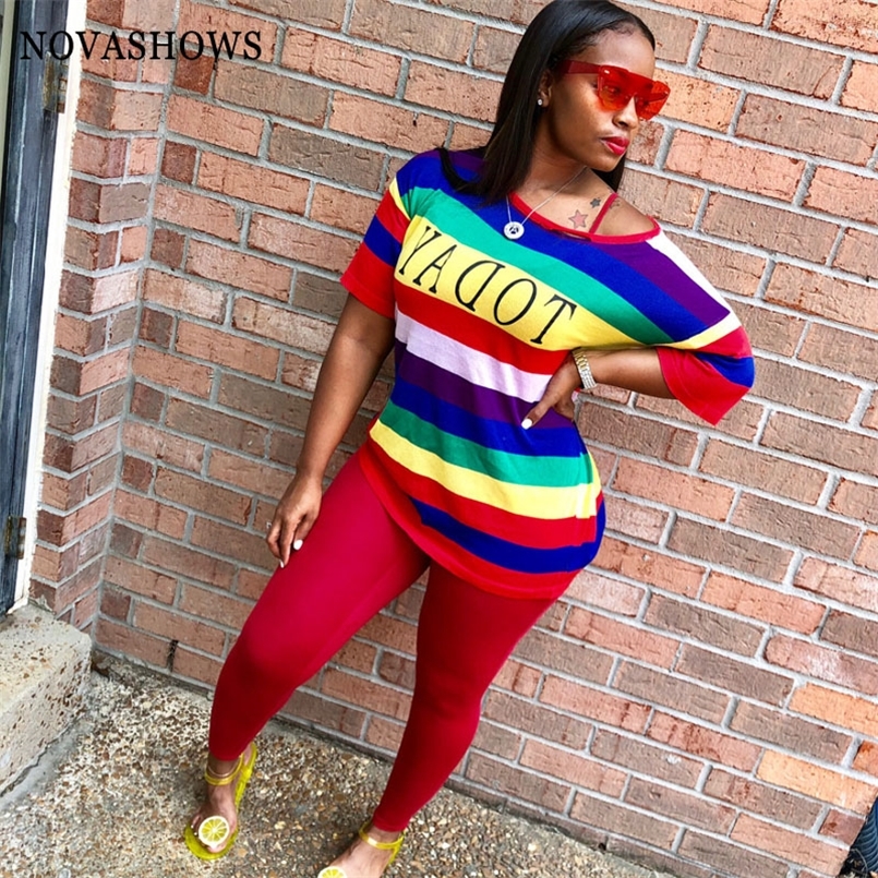 Spring Sporting Women set Rainbow Striped Letter Print T shirt Skinny Pencil Pants Suit Two Piece Set Elegant Tracksuit 220728, Red
Spring Sporting Women set Rainbow Striped Letter Print T shirt Skinny Pencil Pants Suit Two Piece Set Elegant Tracksuit 220728, Red