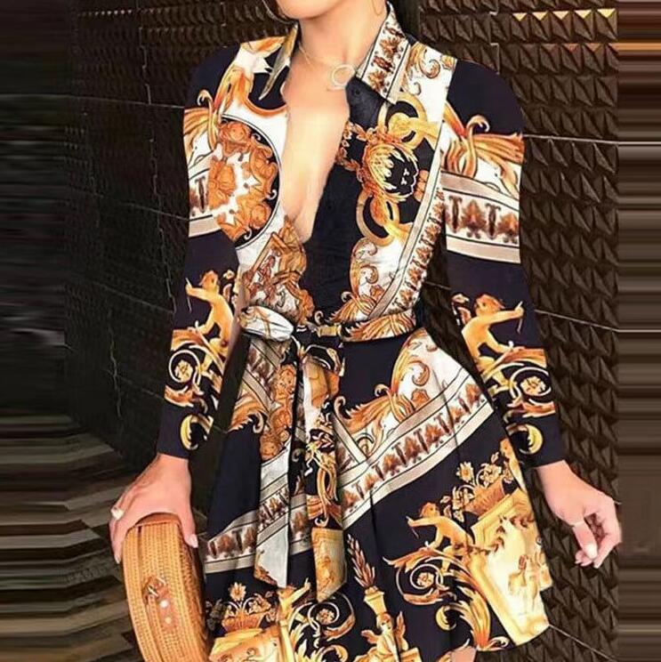 Women Sexy Fashion Chain Strap Print Dress long Sleeve black white red Turn-down Button Slim Shirt Dress GGity Office Lady Clothes for Summer Spring, 02
Women Sexy Fashion Chain Strap Print Dress long Sleeve black white red Turn-down Button Slim Shirt Dress GGity Office Lady Clothes for Summer Spring, 02