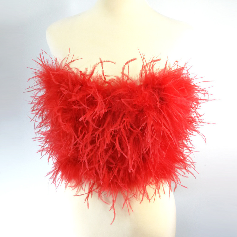 Ostrich hair crop top for women feather camis tube tight-fitting stage performance costume nightclub party tanks bustier bra 220325