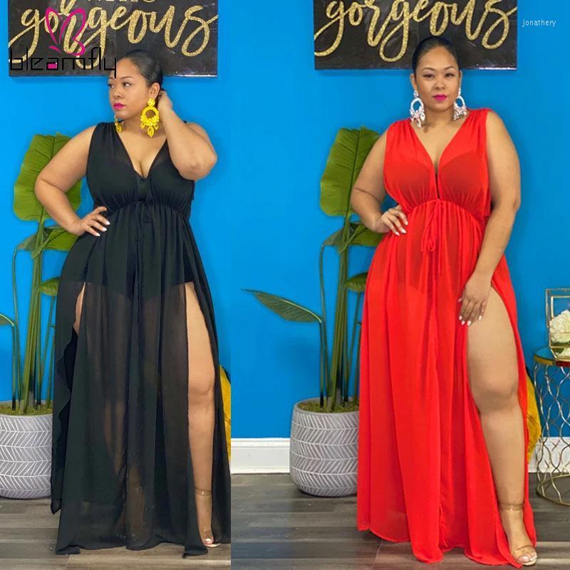 Plus Size Dresses Summer Sexy Mesh V-neck Split Dress Women Sleeveless Beach Holiday Red Black Elegant Chiffon Maxi Long Vestidos 5XL Jona22 
Plus Size Dresses Summer Sexy Mesh V-neck Split Dress Women Sleeveless Beach Holiday Red Black Elegant Chiffon Maxi Long Vestidos 5XL Jona22