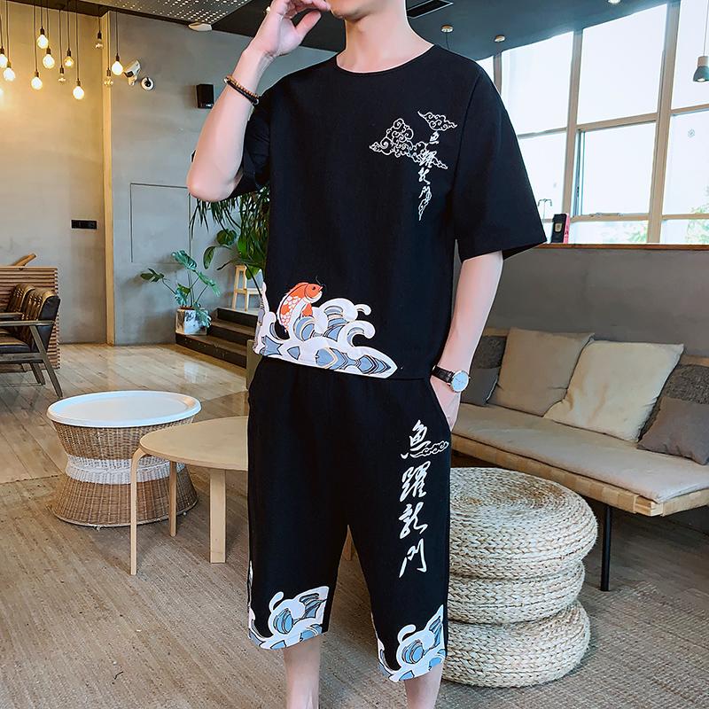 Men's Tracksuits Summer Chinese Style Short-sleeved T-shirt + Shorts Suit Casual Street Ethnic Two-piece Large Size Hanfu, Black
Men's Tracksuits Summer Chinese Style Short-sleeved T-shirt + Shorts Suit Casual Street Ethnic Two-piece Large Size Hanfu, Black