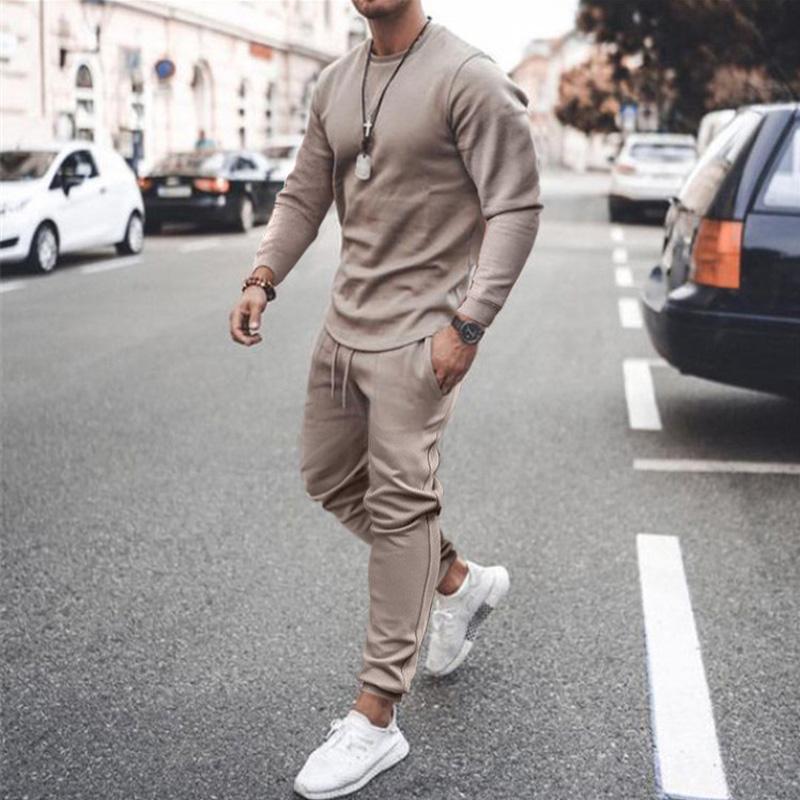 Men's Tracksuits Spring Autumn Men Tracksuit Casual Sports Set Long Sleeved TShirt + Pants 2 Pieces Sets Jogger Fitness Sportswear Male Clot AAA
