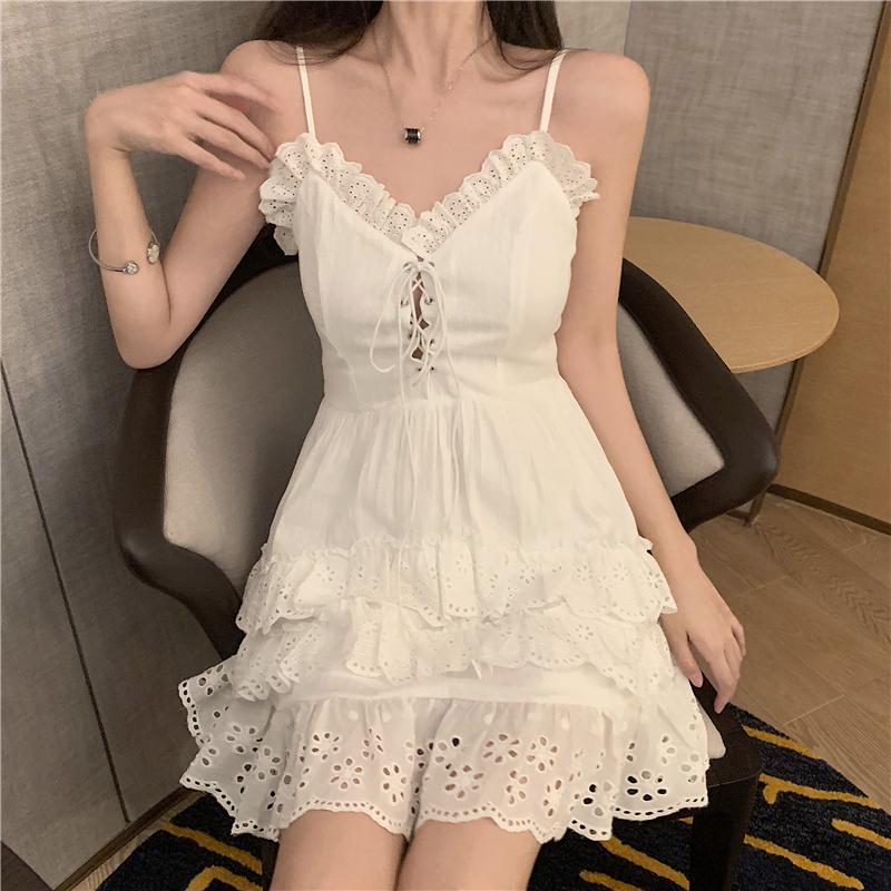 Casual Dresses Cottagecore Lolita Women Dress Summer Sleeveless V-neck Lace Up Ruffles Sundress Female Vestido White Sweet Slim Beach Dresse
Casual Dresses Cottagecore Lolita Women Dress Summer Sleeveless V-neck Lace Up Ruffles Sundress Female Vestido White Sweet Slim Beach Dresse