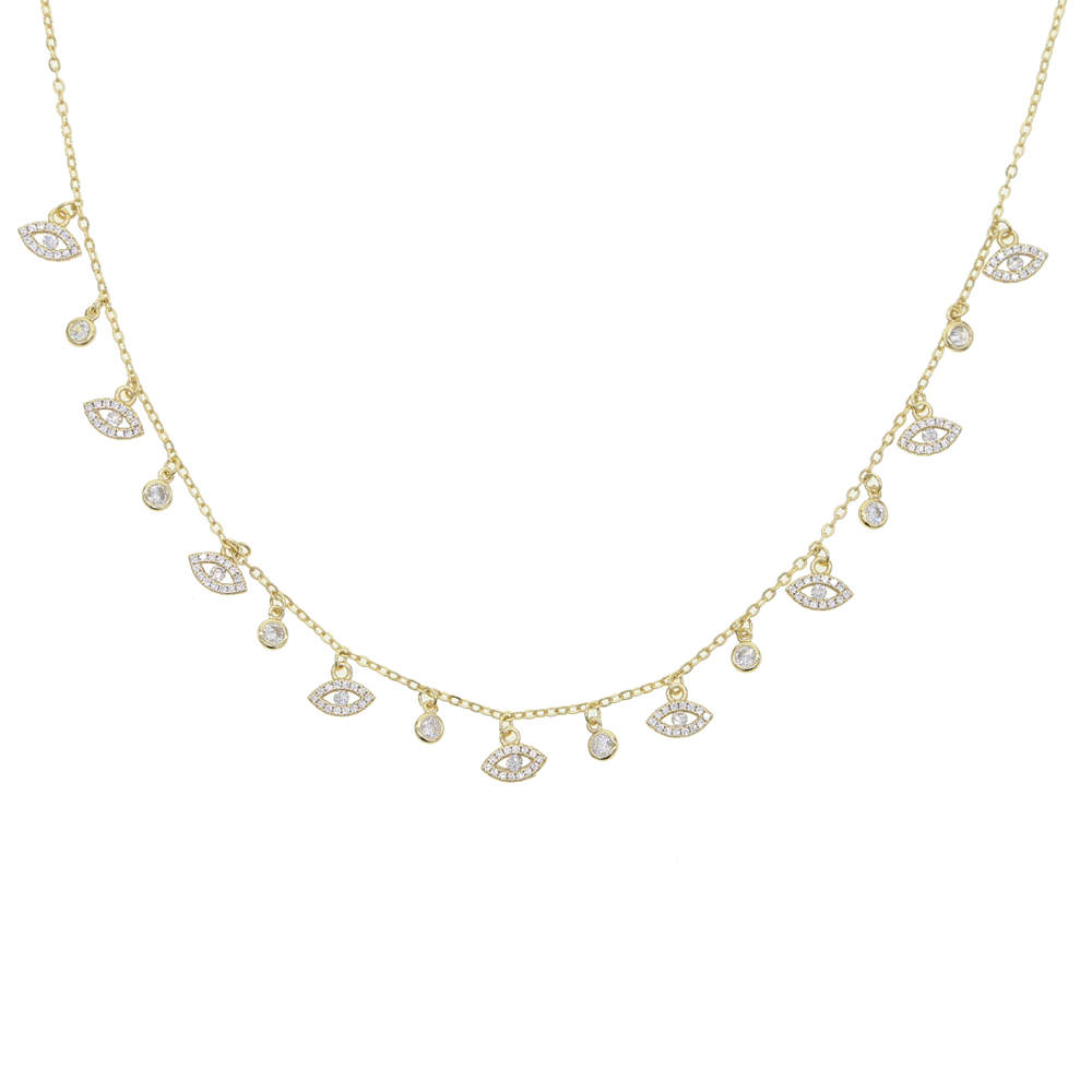 Gold Silver round cz small cute evil eye tassel charm choker necklace 35+10cm multi charms chokers necklaces jewelry