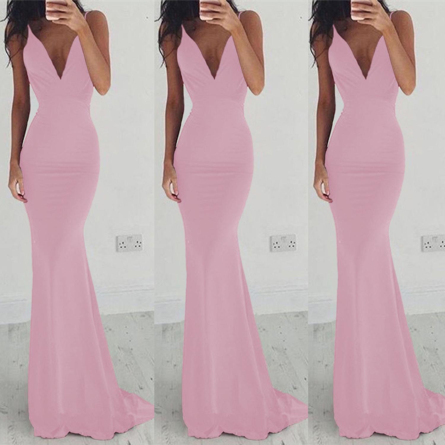 Women Sexy Deep V Summer Dress Camisole Reveal Back Longuette Elegant Dress Female Ladies Sleeveless Party Club Prom Dresses