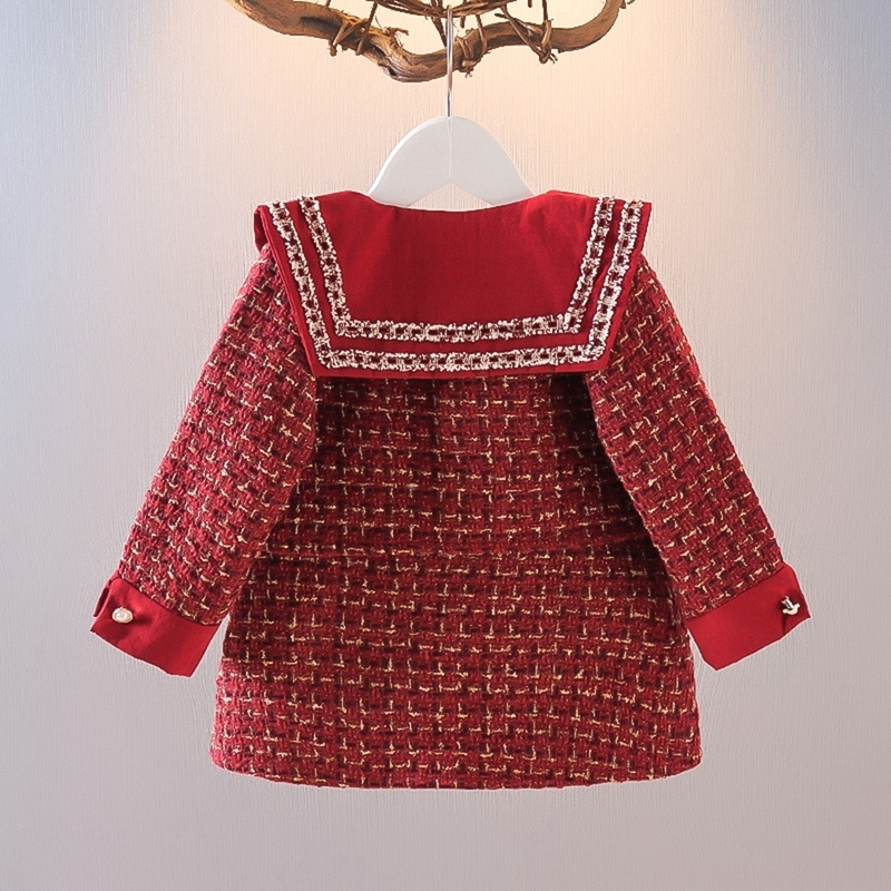 Fashion Kids Girls Princess Plaided Clothes Set Autumn Baby Children Long Sleeve Coat Outwear+Tank-Dress 2pcs Sweet Suit ADK806 220326