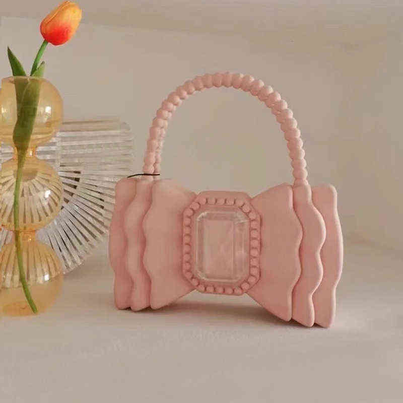 Evening Bags Brands Bow Jelly Women Handbag Cute Beading Handle Clutch Sweet Pvc Hand and Purse Big Diamonds Party Lady Ins 220507