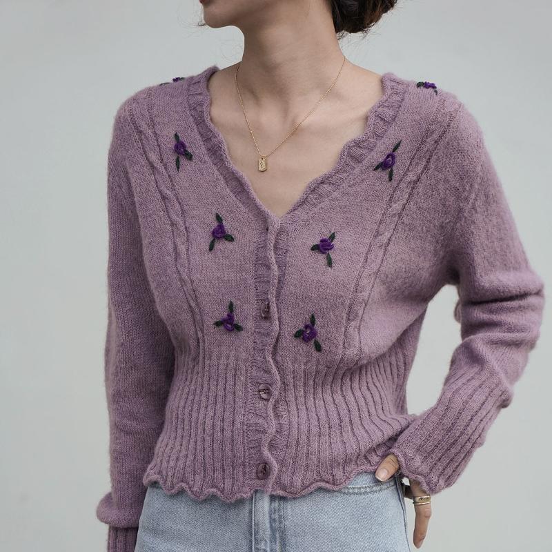Women's Knits & Tees Cardigan For Women Knitted Sweater Floral V-Neck Long Sleeve Cropped Sweaters Female Sweet Korea Style Jumper Purple, White
Women's Knits & Tees Cardigan For Women Knitted Sweater Floral V-Neck Long Sleeve Cropped Sweaters Female Sweet Korea Style Jumper Purple, White