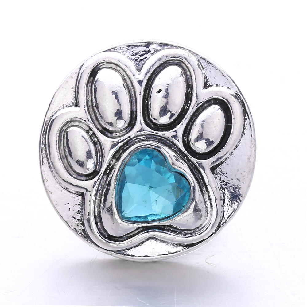 Dog's Paw Shape Crystal Snap Button Clasps Jewelry findings Rhinestone 18mm Metal Snaps Buttons DIY Necklace Bracelet jewelery
