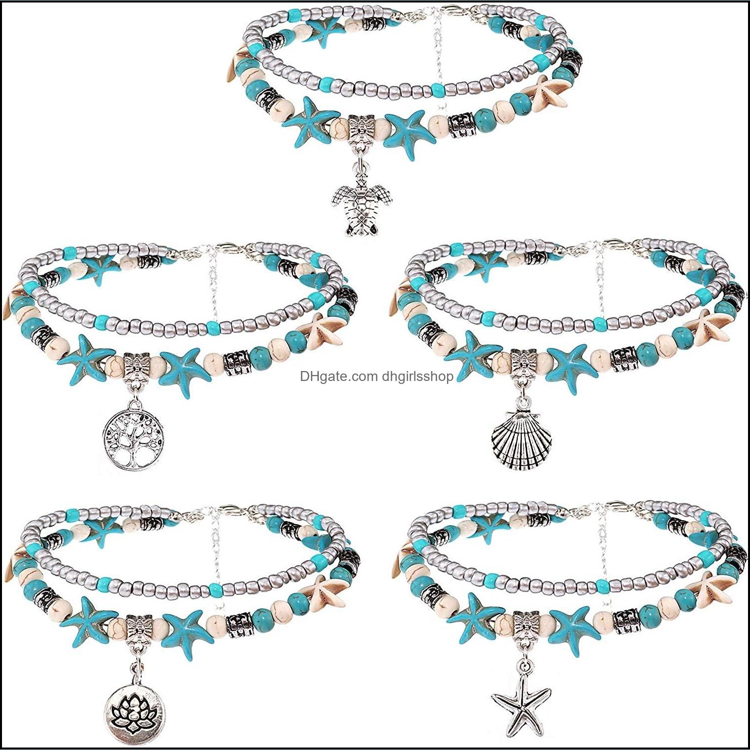 Anklets Jewelry Boho Double Conch Starfish Sand Turtle Pendant Foot Chains Turquoise Stone Beads Charm Beach Bracelet Dhofm
Anklets Jewelry Boho Double Conch Starfish Sand Turtle Pendant Foot Chains Turquoise Stone Beads Charm Beach Bracelet Dhofm