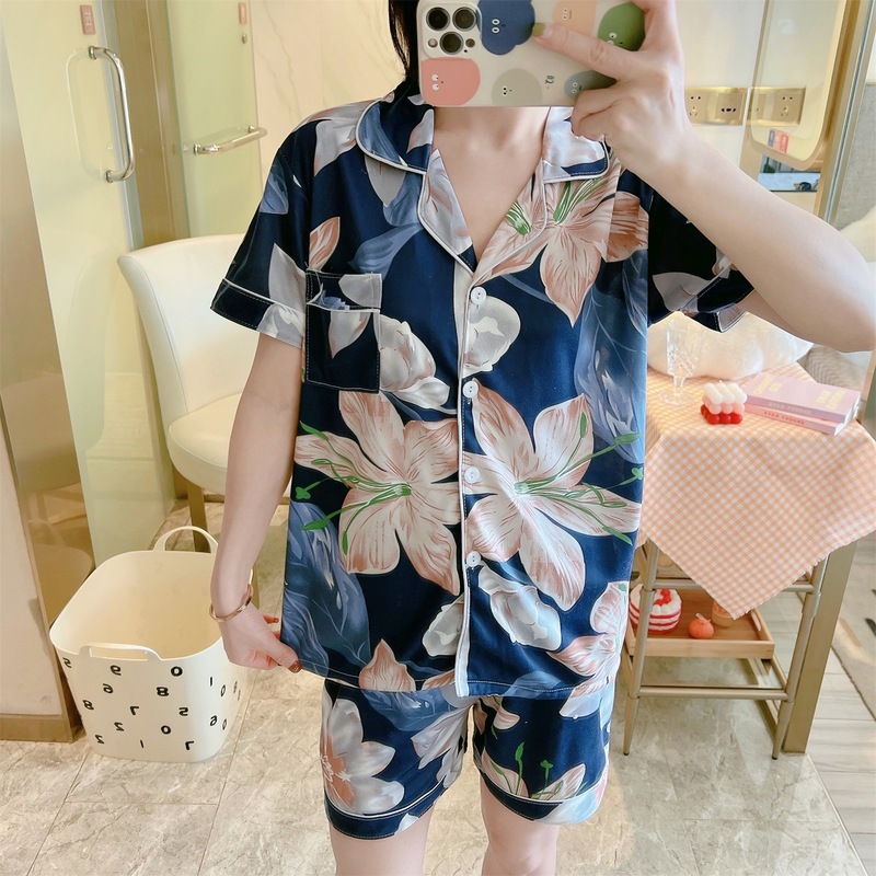 Women Short Sleeve TopsPants 2 Pieces Pajamas Set Korea Style Student Plaid Print Sleepwear Pijimas Loungewear Pyjamas 220527