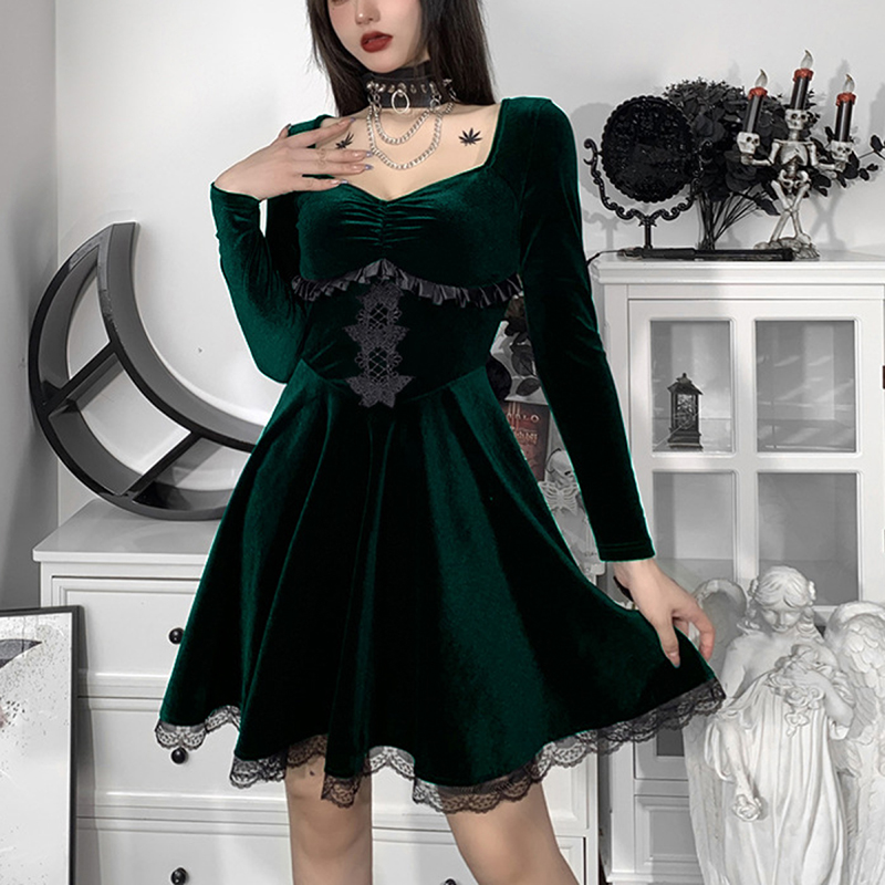 New Gothic Women Black Fairy Party Dress Long Sleeve A-line Velvet Dress Fashion Butterfly Embroidered Lace Trim Chic Dress
New Gothic Women Black Fairy Party Dress Long Sleeve A-line Velvet Dress Fashion Butterfly Embroidered Lace Trim Chic Dress