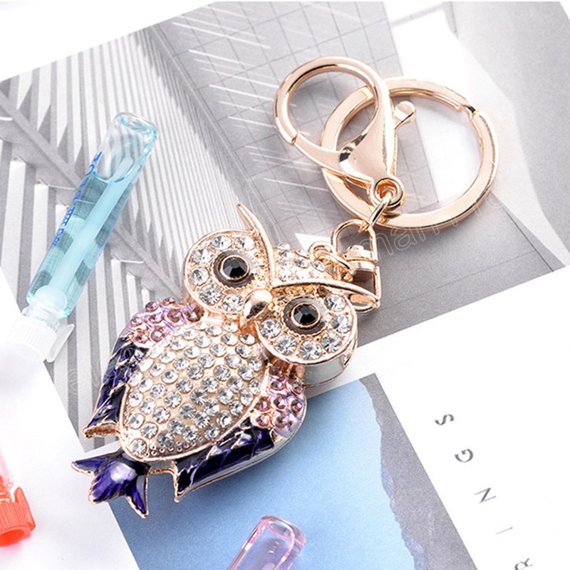 Crystal Owl Keychain Male Alloy Rhinestone Animal Car Key Ring Female Bag Pendant Accessories Girl Gift Jewelry