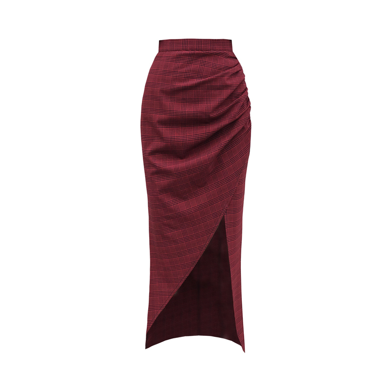 Leixin original dark hard girl cool and handsome Red Plaid split high waist long skirt shows thin autumn 220322