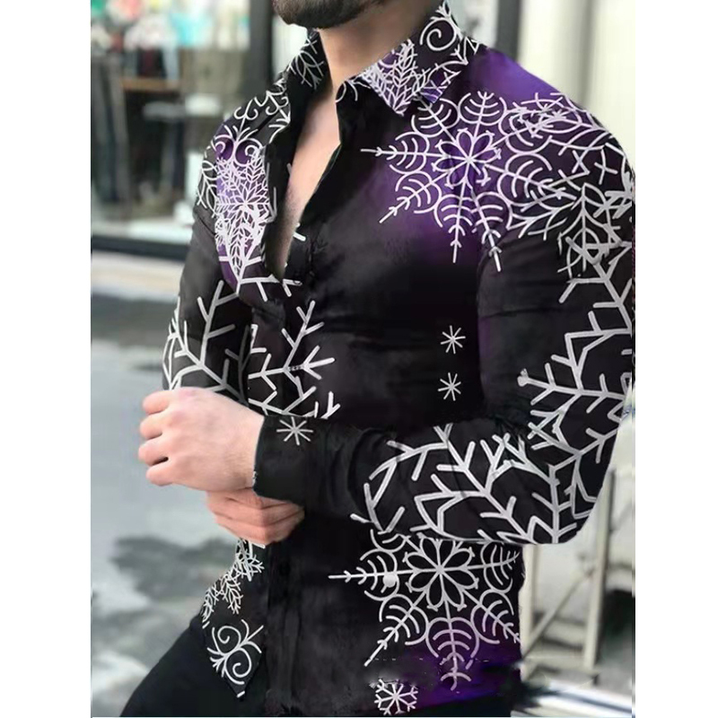 Men's Slim Shirt Autumn Casual Turn-down Collar Streetwear Fashion Together Printed Long Sleeve Oversize For Men Tops 220322