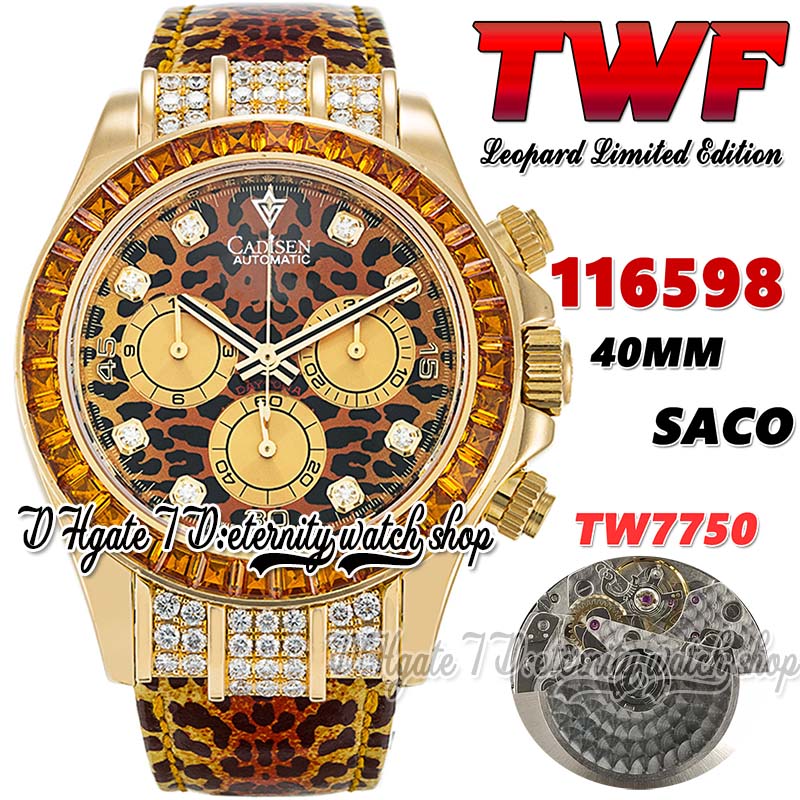2022 TWF tw116598 A7750 Chronograph Automatic Mens Watch 40MM Baguette Diamond Bezel Leopard Dial Gold Case Leopard Leather strap Super version Eternity Watches, Watch waterproof cost
2022 TWF tw116598 A7750 Chronograph Automatic Mens Watch 40MM Baguette Diamond Bezel Leopard Dial Gold Case Leopard Leather strap Super version Eternity Watches, Watch waterproof cost
