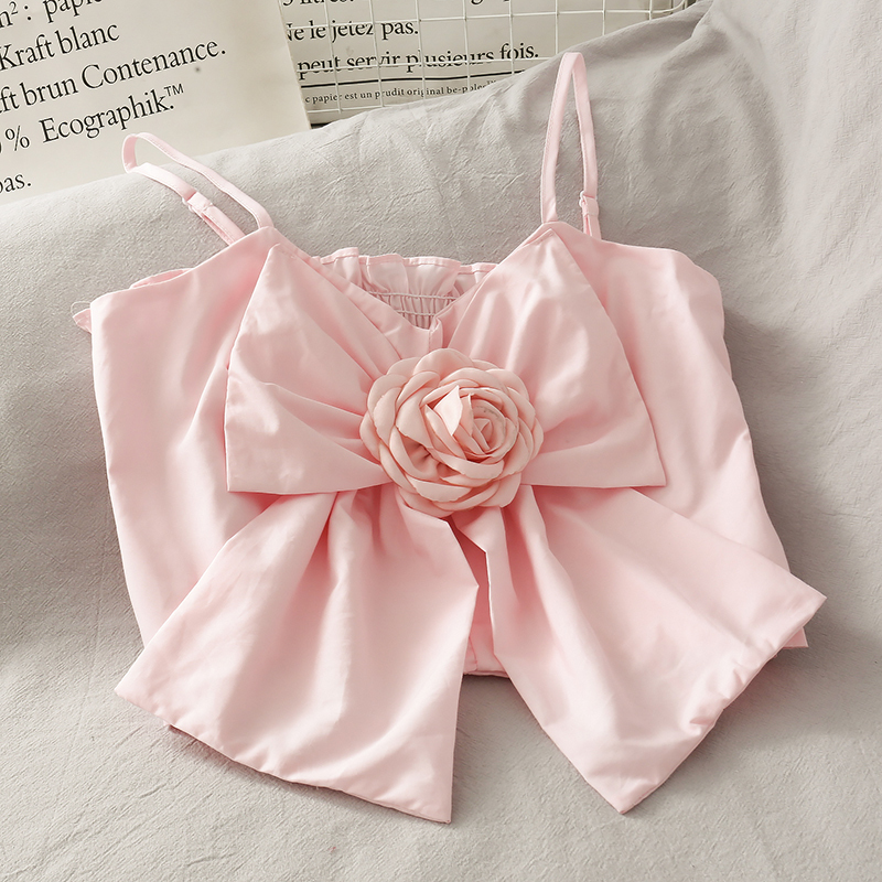spring fashion women clothes Bow flower strapless sexy bust T-shirt summer beach clothing WK32305M 220325