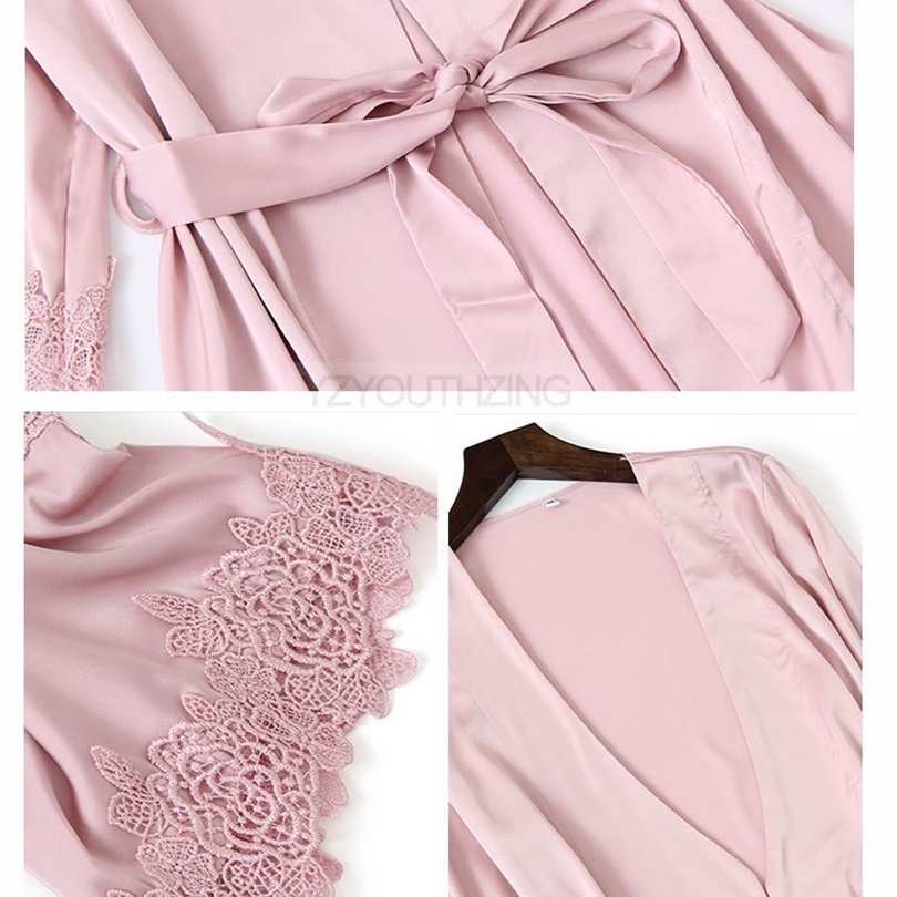 Women's Sleepwear Pajama Set Women Lace Trim Satin Sleepwear Pyjamas Pour Femme 220823