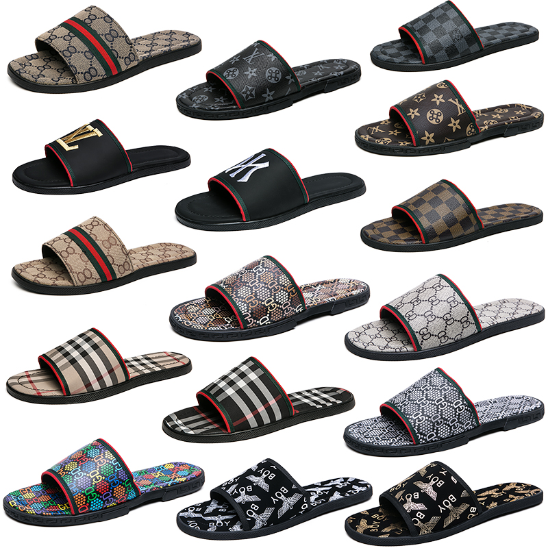 Designer Luxury brand Slides Grid pattern stripe embroidery Slippers Genuine Leather Flip Flops black brown Fashion Men shoes sandals beach shoes, 1933 gold
Designer Luxury brand Slides Grid pattern stripe embroidery Slippers Genuine Leather Flip Flops black brown Fashion Men shoes sandals beach shoes, 1933 gold