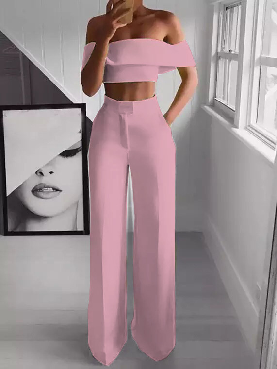 Summer White Black 2 Piece Set Women Clothing Wide Leg Pants Suits Sexy Cropped Top Long Trousers Fashion Woman Tracksuits 220520